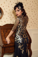 Load image into Gallery viewer, Black Golden Flapper Sequins 1920s Gatsby Party Dress