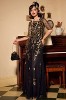 Load image into Gallery viewer, Black Golden Flapper Sequins 1920s Gatsby Party Dress