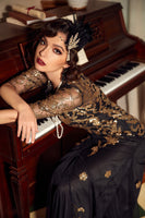 Load image into Gallery viewer, Black Golden Flapper Sequins 1920s Gatsby Party Dress