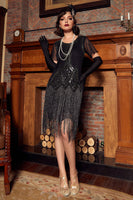 Load image into Gallery viewer, Luxurious Sequined Beaded Fringe 1920s Dress