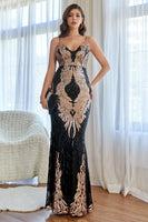 Load image into Gallery viewer, Black and Gold Sequins Mermaid Prom Dress