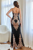 Load image into Gallery viewer, Black and Gold Sequins Mermaid Prom Dress