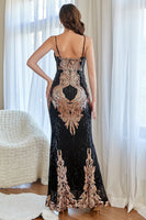 Load image into Gallery viewer, Black and Gold Sequins Mermaid Prom Dress