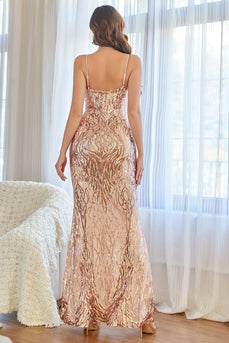 Rose Pink Mermaid Sequins Prom Dress