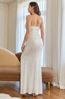 Load image into Gallery viewer, Apricot Mermaid Sequins Prom Dress with Slit