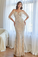 Load image into Gallery viewer, Glitter Mermaid Apricot Sequins Prom Dress