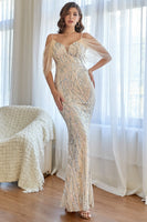 Load image into Gallery viewer, Glitter Mermaid Apricot Sequins Prom Dress
