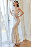 Load image into Gallery viewer, Glitter Mermaid Apricot Sequins Prom Dress
