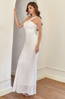 Load image into Gallery viewer, White One Shoulder Sequins Mermaid Prom Dress