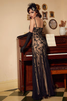 Load image into Gallery viewer, Sequins Black V-neck Gatsby Long 1920s Dress