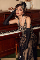 Load image into Gallery viewer, Red Sequins V-neck Spaghetti Straps Long 1920s Dress