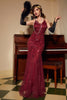 Load image into Gallery viewer, Red Sequins V-neck Long 1920s Dress