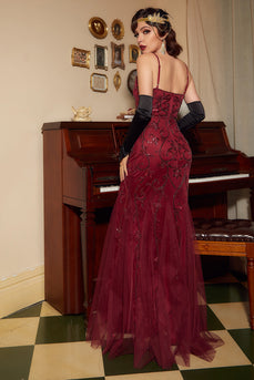 Red Sequins V-neck Long 1920s Dress