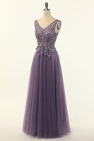 Load image into Gallery viewer, Tulle Purple A-line Prom Dress