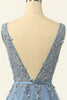 Load image into Gallery viewer, Blue Tulle Prom Dress with Appliques