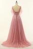 Load image into Gallery viewer, V Neck Blush Beading Tulle A-line Prom Dress