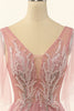 Load image into Gallery viewer, V Neck Blush Beading Tulle A-line Prom Dress