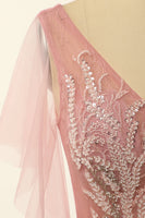 Load image into Gallery viewer, V Neck Blush Beading Tulle A-line Prom Dress