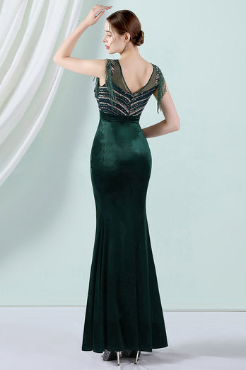 Dark Green Mermaid Bateau Neck Prom Dress