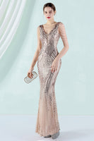 Load image into Gallery viewer, White Deep V Neck Mermaid Evening Dress