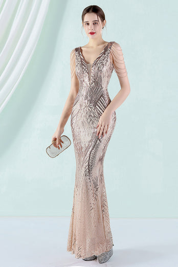 White Deep V Neck Mermaid Evening Dress