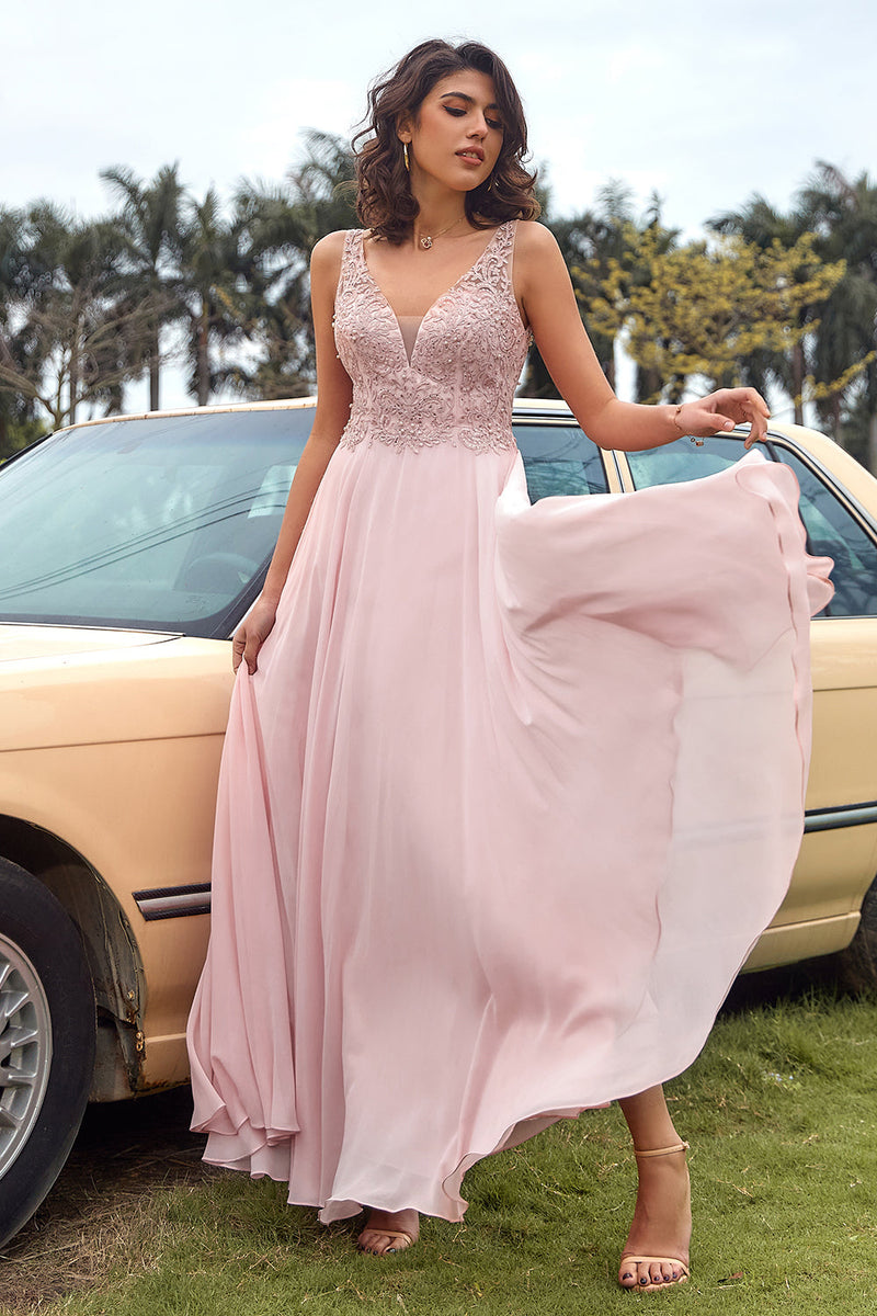 Load image into Gallery viewer, Blush Appliques Chiffon Prom Dress
