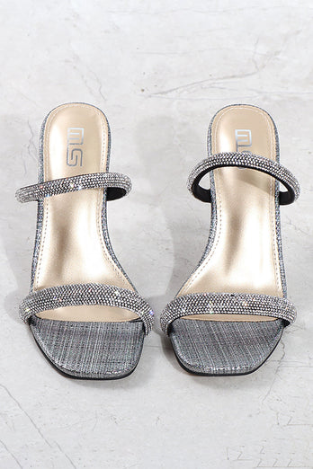Square Toe Rhinestone Stiletto Sandals