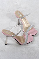 Load image into Gallery viewer, Square Toe Rhinestone Stiletto Sandals