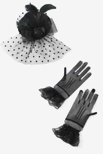 Black Hairpins and Gloves 1920s Accessories Sets