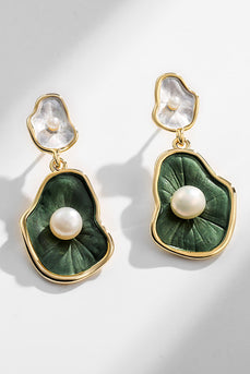 Green Lotus Leaf Pearl Earrings