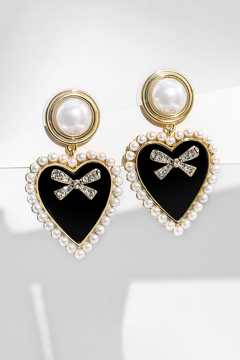 Load image into Gallery viewer, Black Heart Bow Earrings