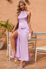 Load image into Gallery viewer, Light Puple Halter Backless Bridesmaid Dress