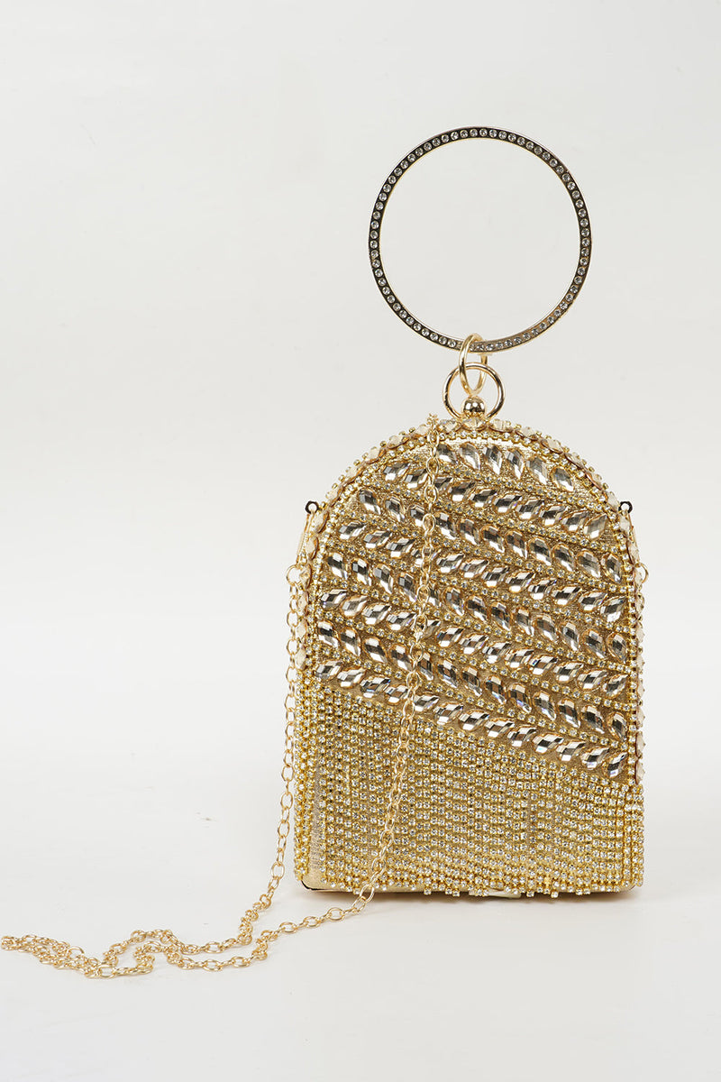 Load image into Gallery viewer, Golden Rhinestones Prom Handbag