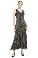 Load image into Gallery viewer, Sequin V-neck Midi 1920s Flapper Dress
