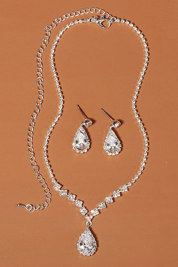 Rhinestone Drop Bridal Earrings Necklace Set