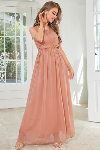 Blush Halter A Line Prom Dress