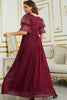 Load image into Gallery viewer, Burgundy Chiffon Bridesmaid Dress with Lace