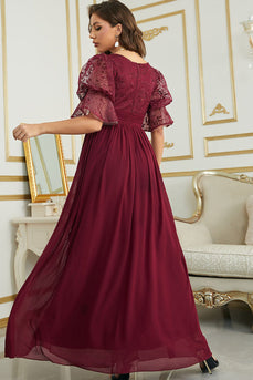 Burgundy Chiffon Bridesmaid Dress with Lace