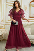 Load image into Gallery viewer, Burgundy Chiffon Bridesmaid Dress with Lace