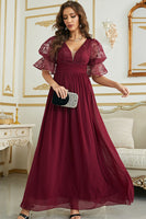 Load image into Gallery viewer, Burgundy Chiffon Bridesmaid Dress with Lace