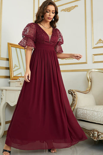 Burgundy Chiffon Bridesmaid Dress with Lace