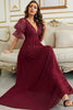 Load image into Gallery viewer, Burgundy Chiffon Bridesmaid Dress with Lace