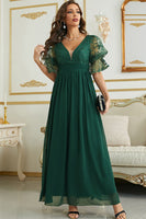 Load image into Gallery viewer, Burgundy Chiffon Bridesmaid Dress with Lace