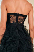 Load image into Gallery viewer, Strapless Black Corset Prom Dress with Slit