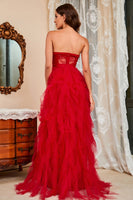 Load image into Gallery viewer, Strapless Black Corset Prom Dress with Slit