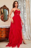 Load image into Gallery viewer, Strapless Black Corset Prom Dress with Slit