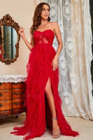 Load image into Gallery viewer, Strapless Black Corset Prom Dress with Slit