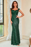 Load image into Gallery viewer, Dark Green Sequins Glitter Prom Dress