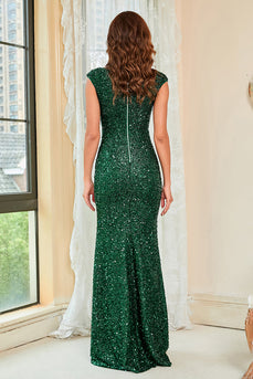Dark Green Sequins Glitter Prom Dress