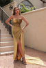 Load image into Gallery viewer, Simple Golden Mermaid Long Prom Dress with Slit_3